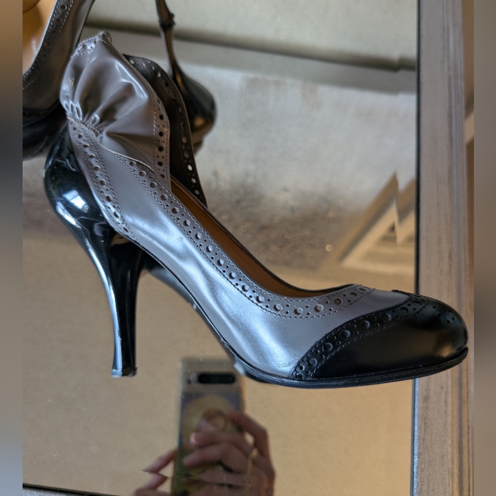 Miu Miu Grey/Black Patent Leather Brogue Platform Pumps - Picture 9 of 16